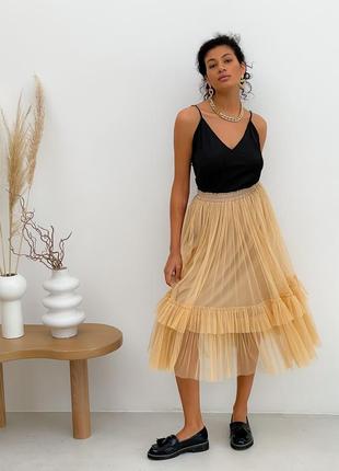 Nude color Tulle skirt with ruffles AIRSKIRT10 photo