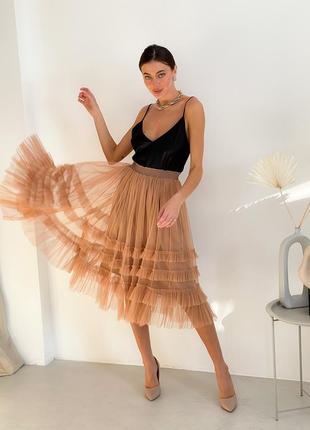 Caramel color Tulle skirt with ruffles AIRSKIRT