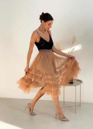 Caramel color Tulle skirt with ruffles AIRSKIRT8 photo