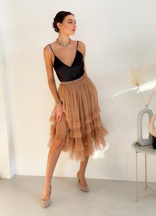 Caramel color Tulle skirt with ruffles AIRSKIRT7 photo