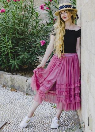 Dusty pink color Tulle skirt with ruffles AIRSKIRT1 photo