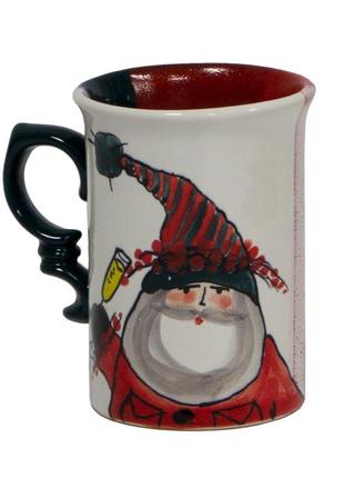 Christmas handmade ceramic mug Santa with champagne New Year 20231 photo