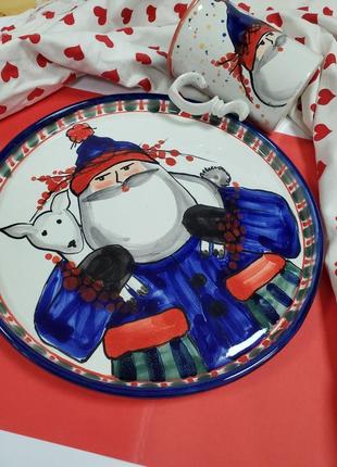 Christmas handmade ceramic mug Santa with champagne New Year 20237 photo