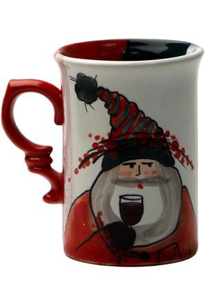 Christmas handmade ceramic mug Santa with wine New Year 2023