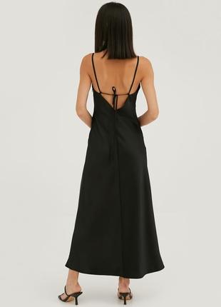 Black satin open-back dress4 photo
