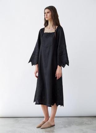 Black linen embroidered dress Nizhnist Black3 photo