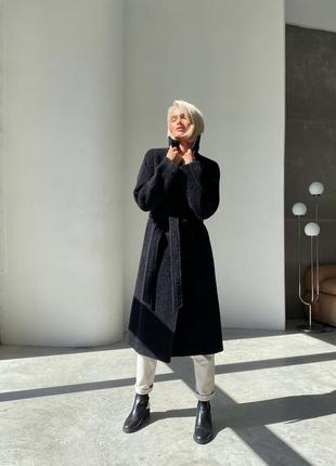 Women's Alpaca Wool Coat in black color4 photo