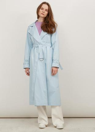 Long blue cotton trench coat