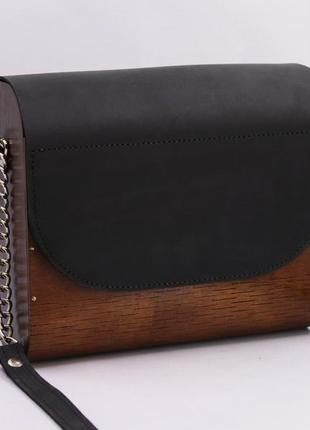 Engraved Casual Women's Wooden Shoulder Bag with Leather Inserts4 photo