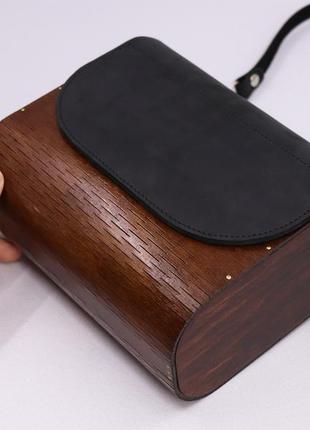 Engraved Casual Women's Wooden Shoulder Bag with Leather Inserts