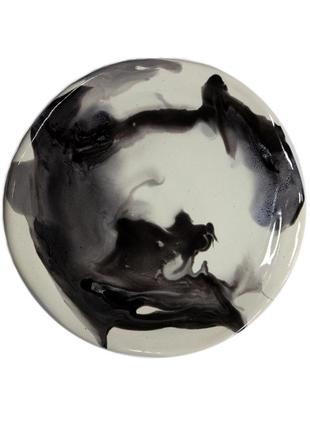 Handmade ceramic plate with marble pattern black on white1 photo