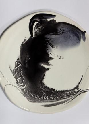 Handmade ceramic plate with marble pattern black on white9 photo
