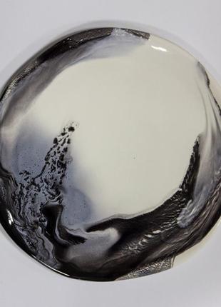 Handmade ceramic plate with marble pattern black on white7 photo