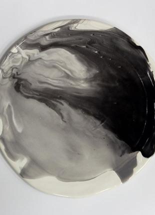 Handmade ceramic plate with marble pattern black on white8 photo