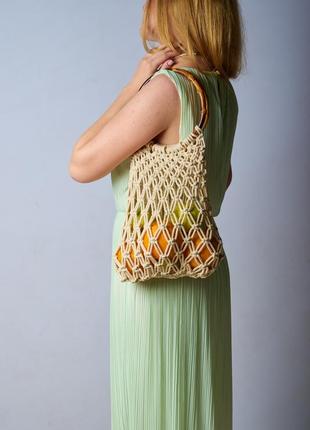Shopping bag with wooden handle, eco bag, avoska, tote bag, reusable cotton bag4 photo