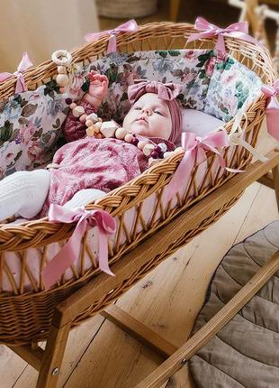 Baby moses basket with bedding textile vintage flowers3 photo