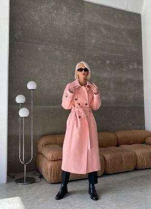 Woman wool trench coat in light pink color1 photo