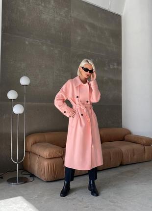 Woman wool trench coat in light pink color3 photo
