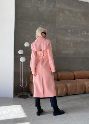 Woman wool trench coat in light pink color7 photo