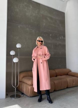 Woman wool trench coat in light pink color5 photo
