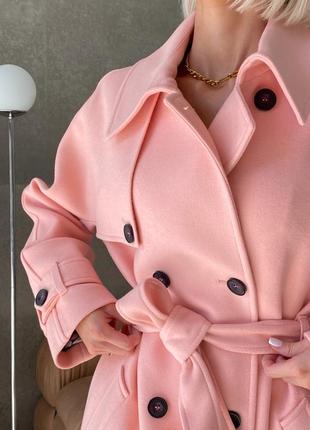 Woman wool trench coat in light pink color6 photo