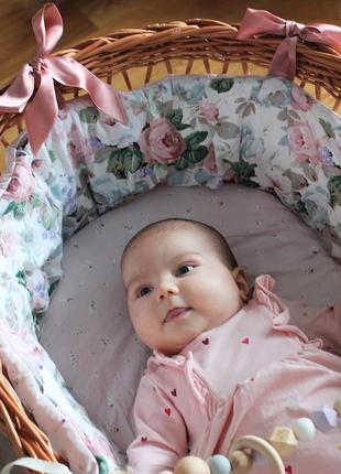 Baby moses basket with bedding textile vintage flowers6 photo