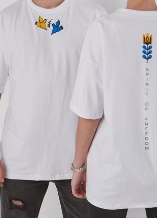 T-shirt white Birds Spirit of Freedom with Ukrainian Symbolic3 photo