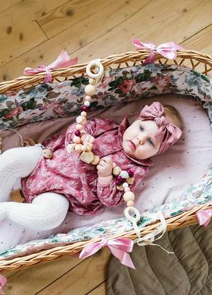 Baby moses basket with bedding textile vintage flowers5 photo