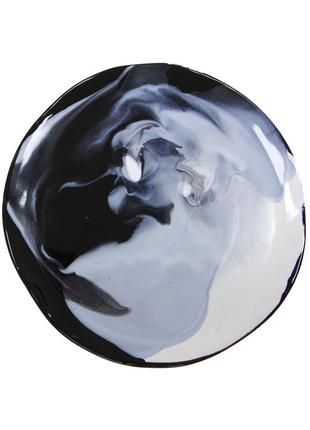 Handmade ceramic plate with marble pattern white on black1 photo