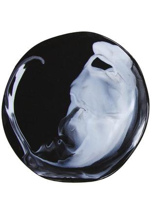 Handmade ceramic plate with marble pattern white on black2 photo