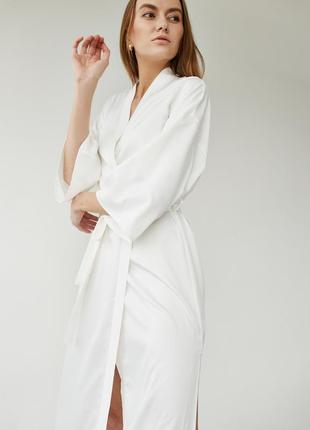 Ivory long robe kimono with side slits. Bridal getting ready outfit.5 photo