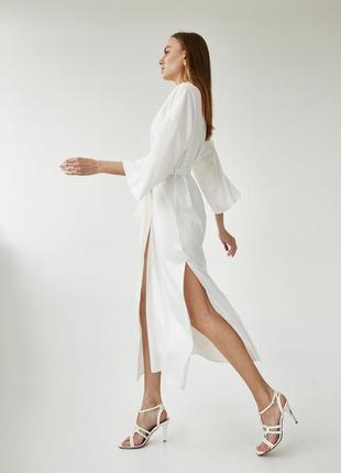 Ivory long robe kimono with side slits. Bridal getting ready outfit.6 photo