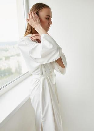 Ivory long robe kimono with side slits. Bridal getting ready outfit.7 photo