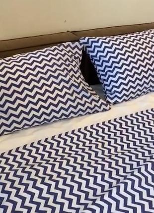 Cotton ranforce bedding set BLUE ZIGZAG single bed3 photo