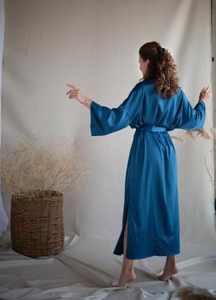 Teal blue long robe kimono with side slits.5 photo