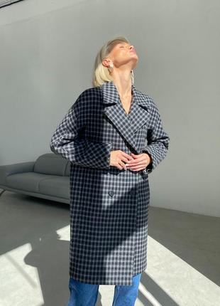 Plaid wool peacoat in black/gray4 photo