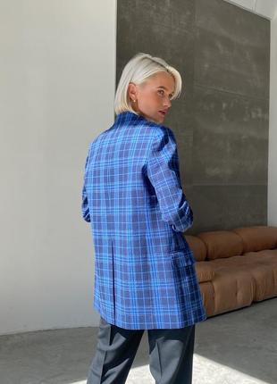 Woman blue double-breasted plaid blazer7 photo