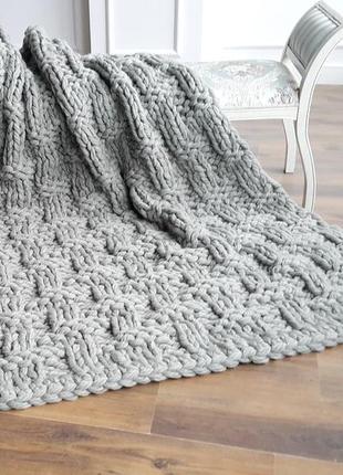 Chunky knit blanket gray, Super wool throw, Handmade