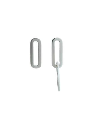 Asymmetrical paperclip oval link sterling silver earrings.