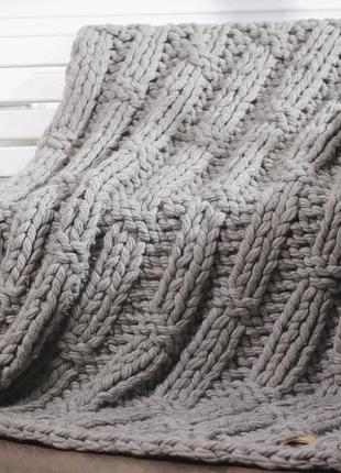 Chunky knit blanket gray,  Giant Knitted wool throw, Handmade
