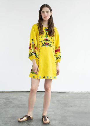 Yellow linen dress with embroidery Prykhodko Yellow1 photo