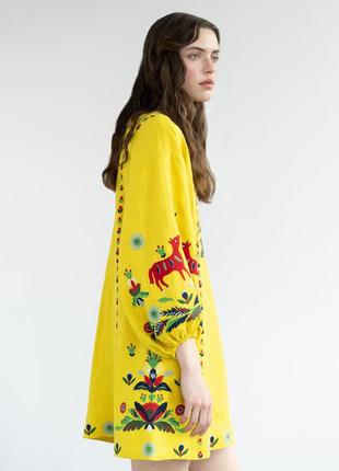 Yellow linen dress with embroidery Prykhodko Yellow6 photo