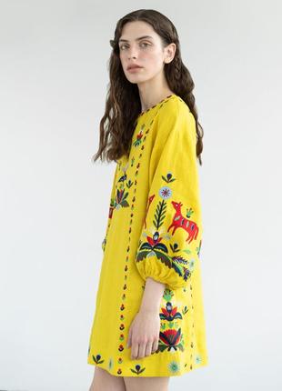 Yellow linen dress with embroidery Prykhodko Yellow3 photo
