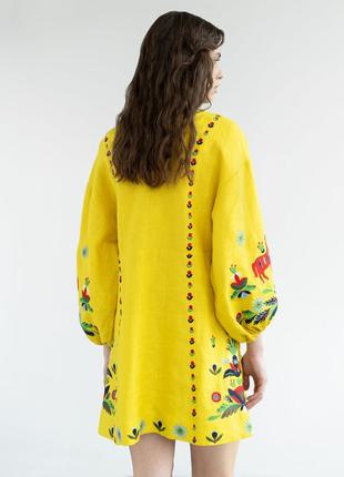 Yellow linen dress with embroidery Prykhodko Yellow4 photo
