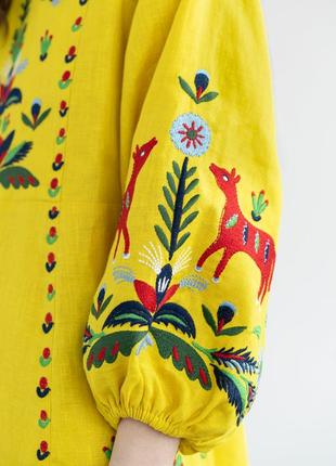 Yellow linen dress with embroidery Prykhodko Yellow5 photo