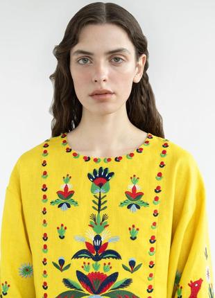 Yellow linen dress with embroidery Prykhodko Yellow2 photo