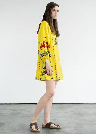 Yellow linen dress with embroidery Prykhodko Yellow9 photo