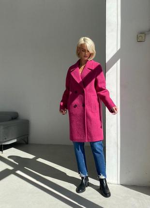 Hot pink wool peacoat women