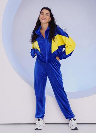 Velour oversized tracksuit set in blue and yellow ISSA Plus
