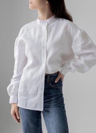 Shirt with a stand up collar and volume sleeves6 photo